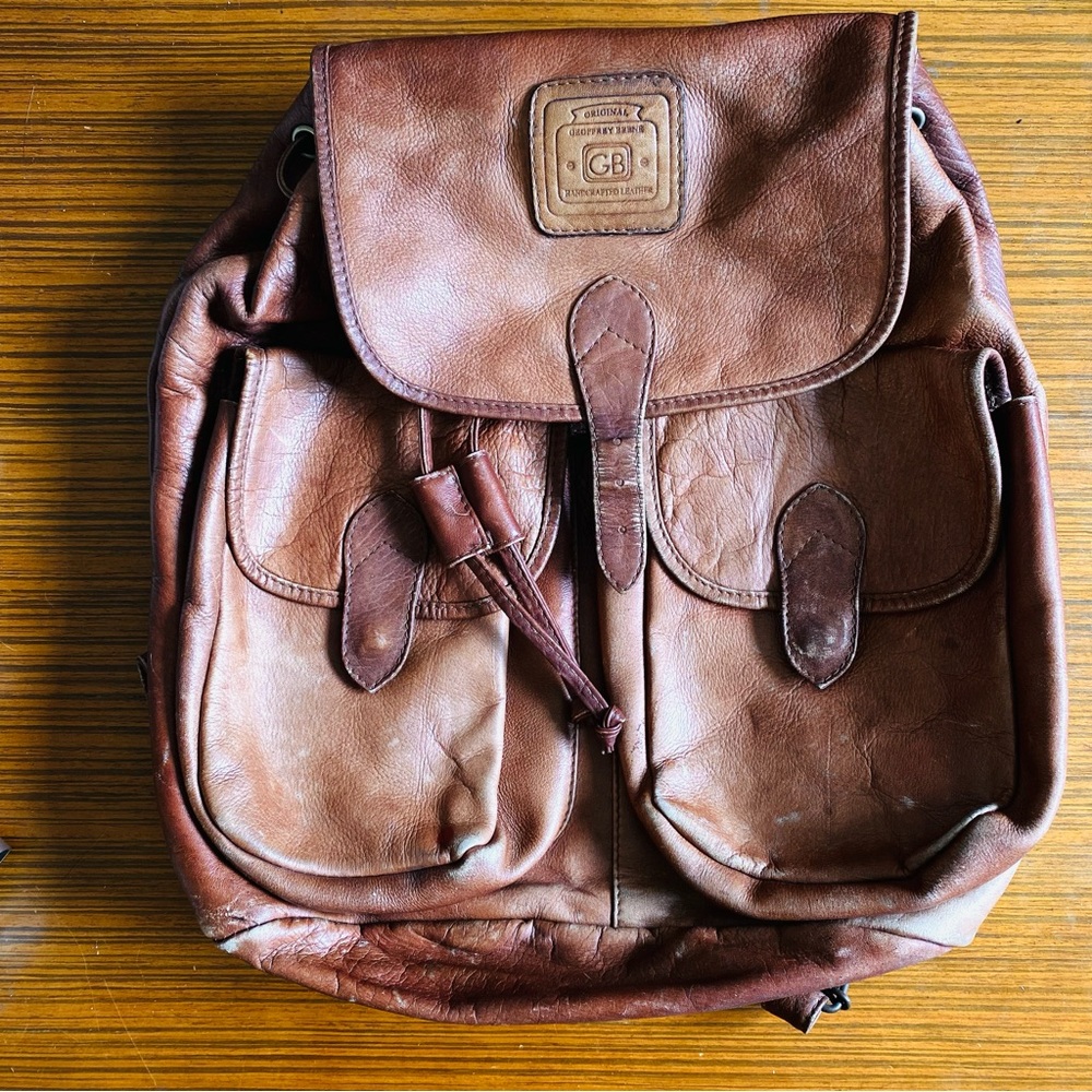 Vintage 80s/90s Geoffrey Beene Leather Pocket Flap Backpack - Brown
